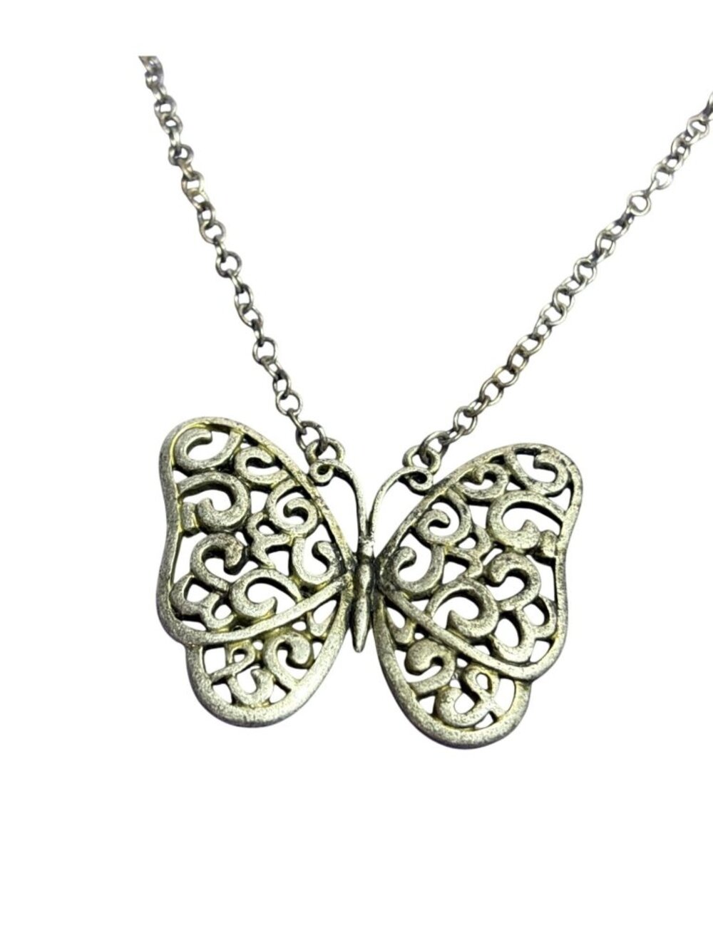 Silvertone Butterfly Pendant Necklace 18-21 inches Long